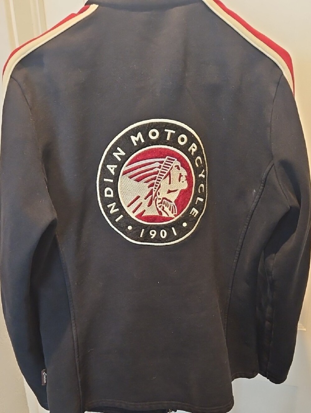 Indian Motorcycle Men’s Black Jacket with Red & White Shoulder Stripes - Picture 7 of 10